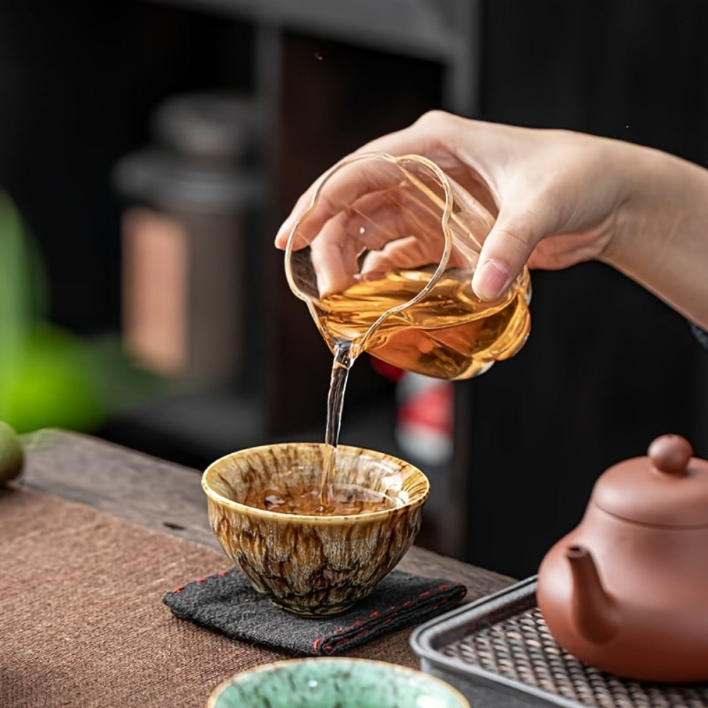 Five-Piece Jianzhan-Style Ceramic Tea Cup Set in Five Colors with 4.06-Ounce Bowls and Gift Box