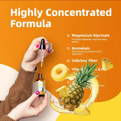 Liquid Magnesium Glycinate Drops 1000mg with Bromelain Cellulose Fiber Vitamin B6 C D & Zinc — Fast Absorbing Sleep Digestive & Immune Support Sugar-Free Pineapple Flavour 2-Pack 60 Servings