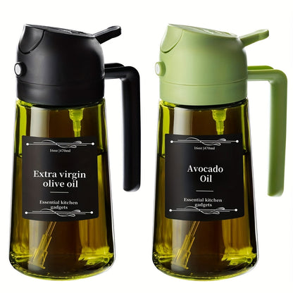 Two-Piece 16-Ounce Glass-Style Oil Dispenser and Sprayer Set in Three Color Configurations