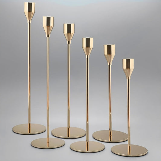 Taper Candlestick Holders Set of 6 - Decorative Metal Candle Holder Stand for Home Decor Wedding Dining Table Centerpiece Party Anniversary Event, Gold Rose Gold Black (Candles Not Included)
