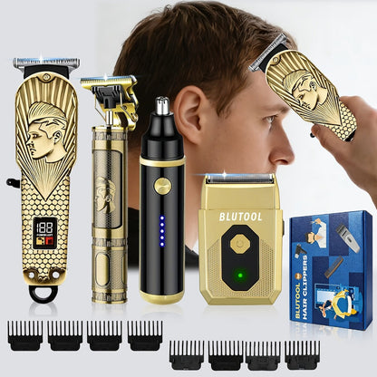 Hair Clipper & Beard Trimmer Set for Men USB Rechargeable with LCD Display – Professional Cordless Barber Kit Home Grooming Bundle, Gift for Men 2pcs or 4pcs