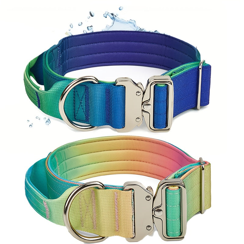 Gradient Dog Collar with Grab Handle, Quick-Release Metal Buckle and D-Ring in Three Size-Color Options
