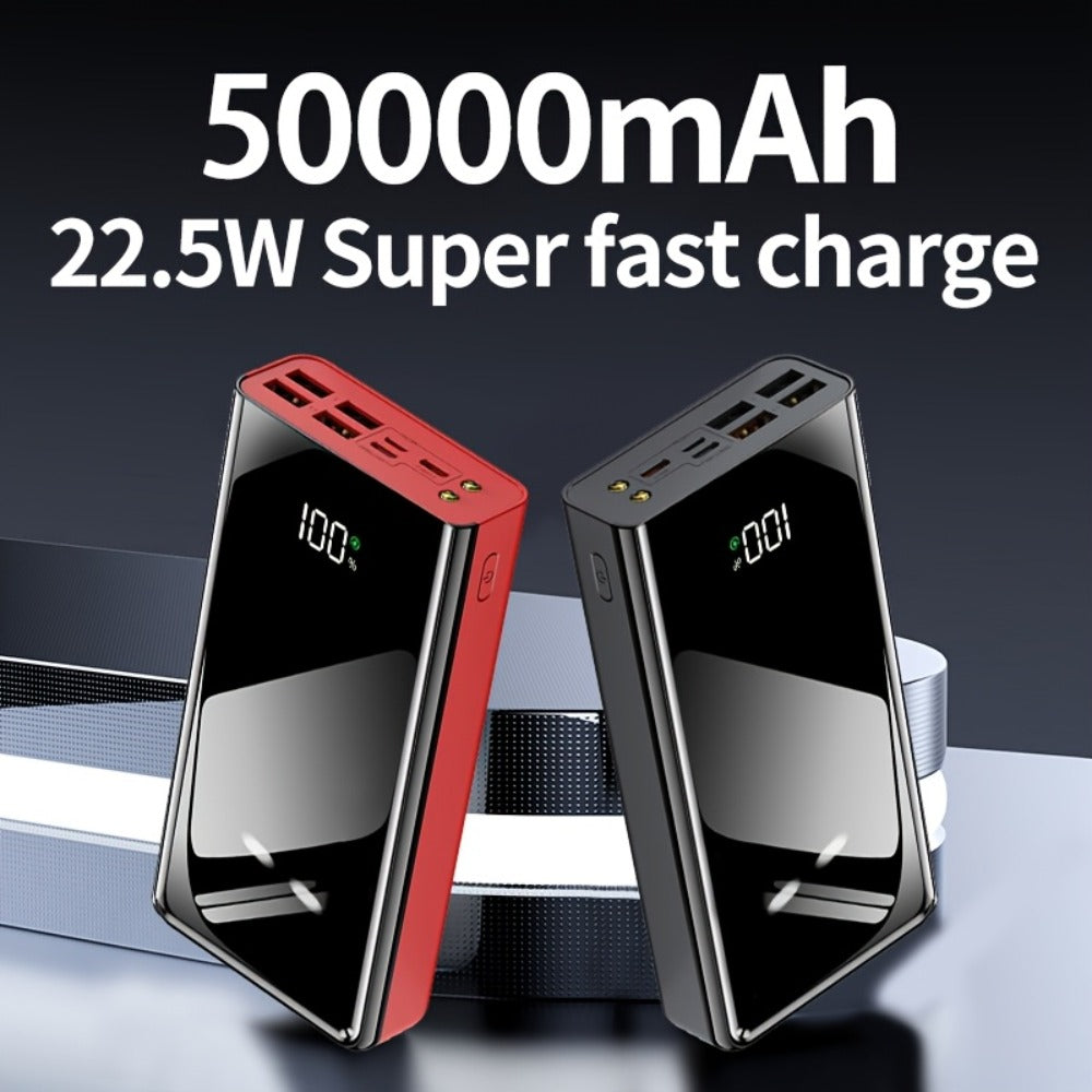 50000mAh Portable Charger Power Bank with LED Flashlight, Digital Display & Multi-Port Fast Charging – Heavy-Duty Battery Pack for Camping, Travel, Emergency, Laptops & Multiple Devices, Black/Red