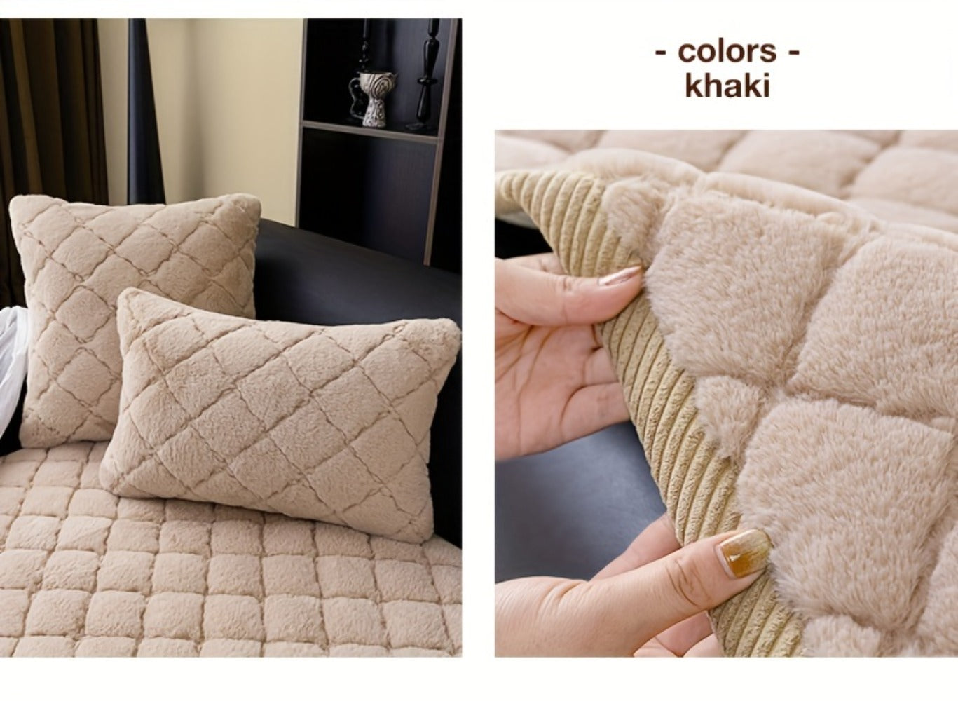 Sofa Cover Plush-Texture Cushion Panels in Pillowcase and 1, 2, 3 or 4-Seat Dimensions in Four Colors