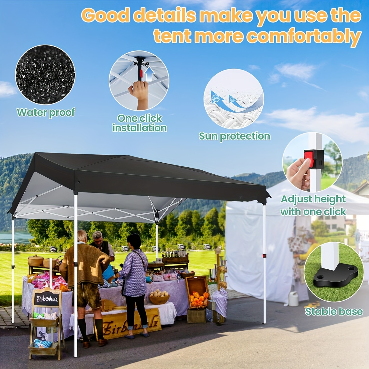 Center-Lock 10x10ft Pop-Up Canopy Tent with Three Height Settings and Optional Three-Sidewall Packages