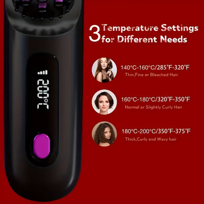 Cordless Mini Hair Straightener Wireless Flat Iron USB Rechargeable 2000mAh 3-Speed Adjustable Temp LED Display Professional Styling Smooth Shiny Hair Travel Home Black White