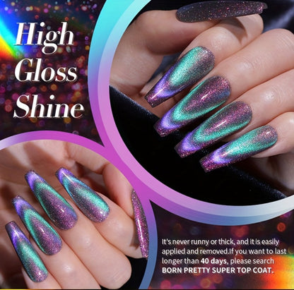 Cat Eye Gel Polish Set 6pcs BORN PRETTY Double Light Reflective Magnetic - Sparkling Rainbow Glass Cat Eye Effect Soak Off UV LED Gel 10ml Each Long Lasting Salon & Home DIY Manicure Kit for Women