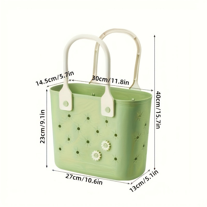 Two-Piece Rubber Floral Tote Bag Set with Soft Handles, Daisy Print and Multipurpose Storage