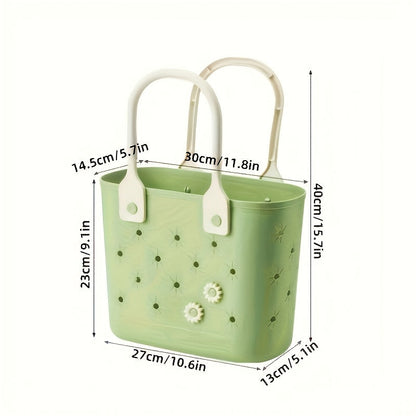 Two-Piece Rubber Floral Tote Bag Set with Soft Handles, Daisy Print and Multipurpose Storage