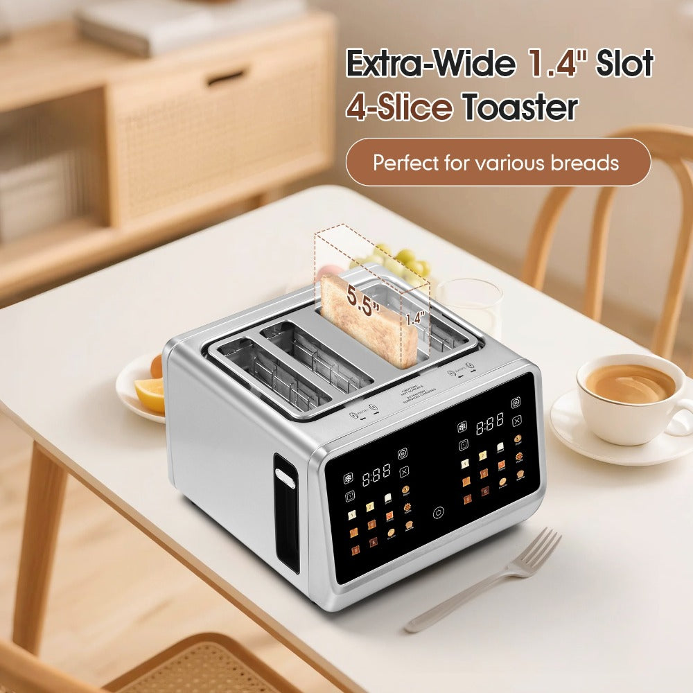 Four-Slice Touchscreen Toaster with Dual Independent Controls, Six Bread Modes, Six Shade Levels and Timer Displays