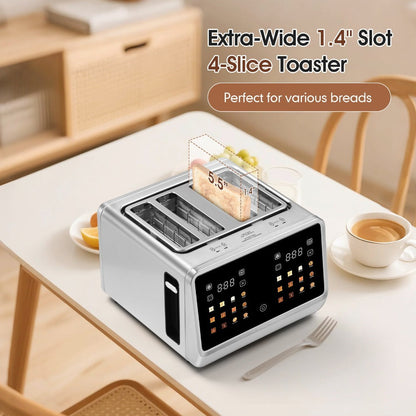 Four-Slice Touchscreen Toaster with Dual Independent Controls, Six Bread Modes, Six Shade Levels and Timer Displays