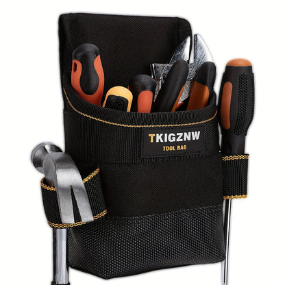 Black Tool Belt Pouch with Adjustable Waist Strap, Zipper Pocket and Multi-Compartment Layout