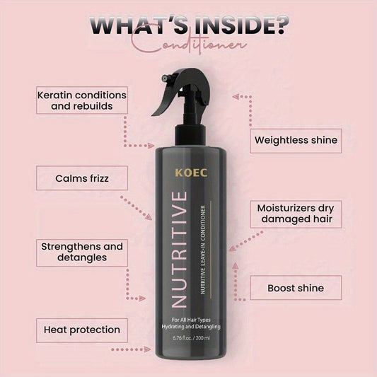 Leave-In Conditioner Spray 2 Bottles 13.53oz Detangler with Snail Serum Anti-Frizz Deep Conditioning Shine-Boosting Moisturizing for Curly Dry Damaged Hair Frizz Control Smooth Silky Hair Care