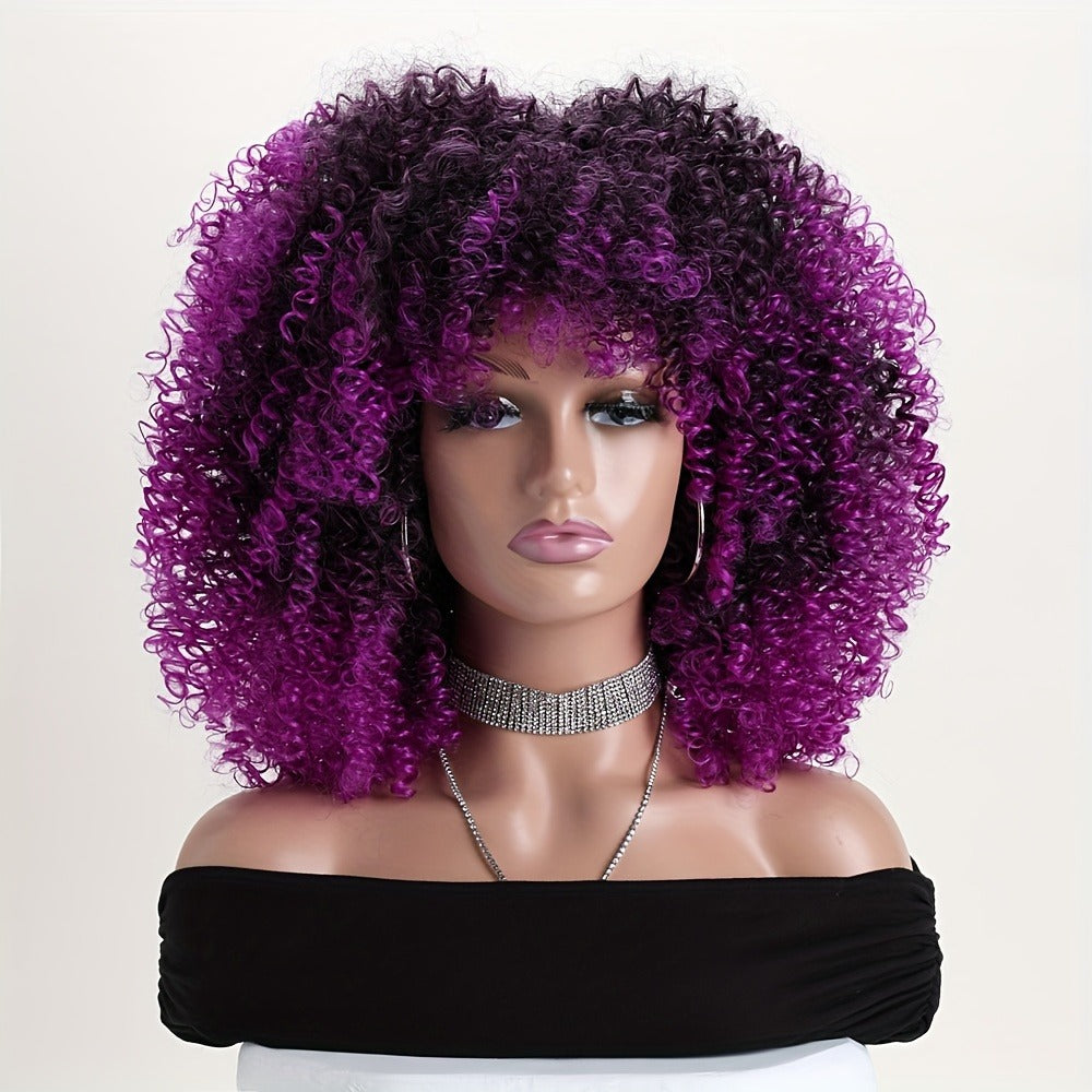 Synthetic Wig 16-Inch Kinky Curly Afro with Elastic Net Cap in 18 Color Options for Cosplay Looks