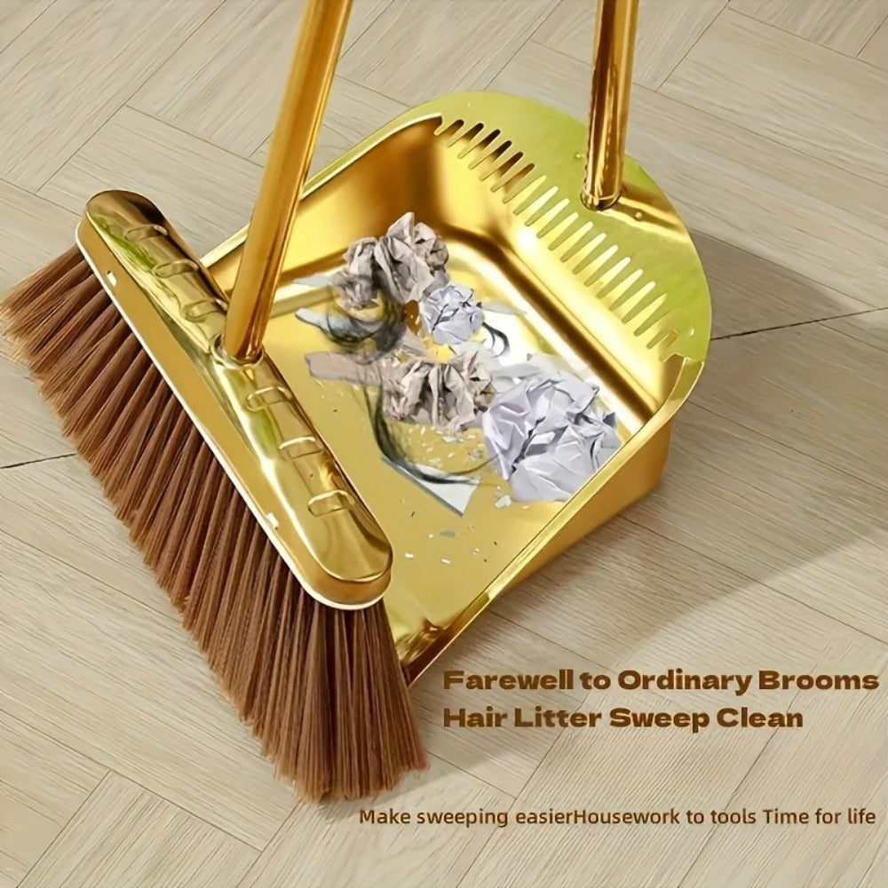 Golden Broom and Dustpan Set with Sectioned Long Handle, Wide Head and Broom-Only or Two-Piece Checkout Options