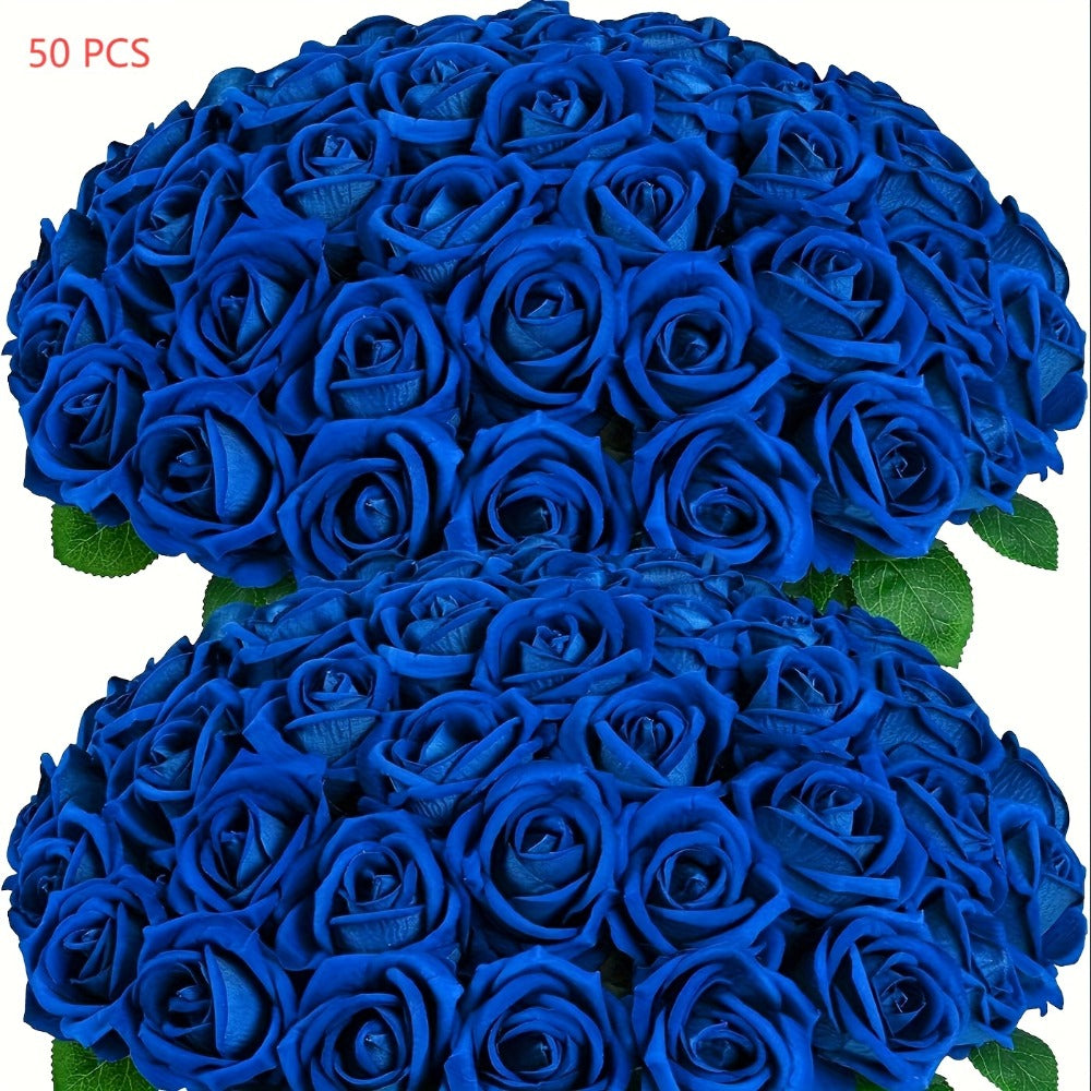 Artificial Flowers Long-Stem Velvet Rose Set in 50 or 100-Piece Variant Options across Five Colors