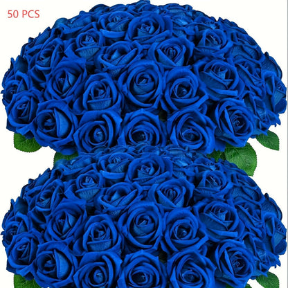 Artificial Flowers Long-Stem Velvet Rose Set in 50 or 100-Piece Variant Options across Five Colors