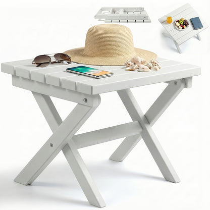Collapsible Outdoor Side Table with Slatted Square Top and X-Frame in Brown, Gray, Blue, White or Black