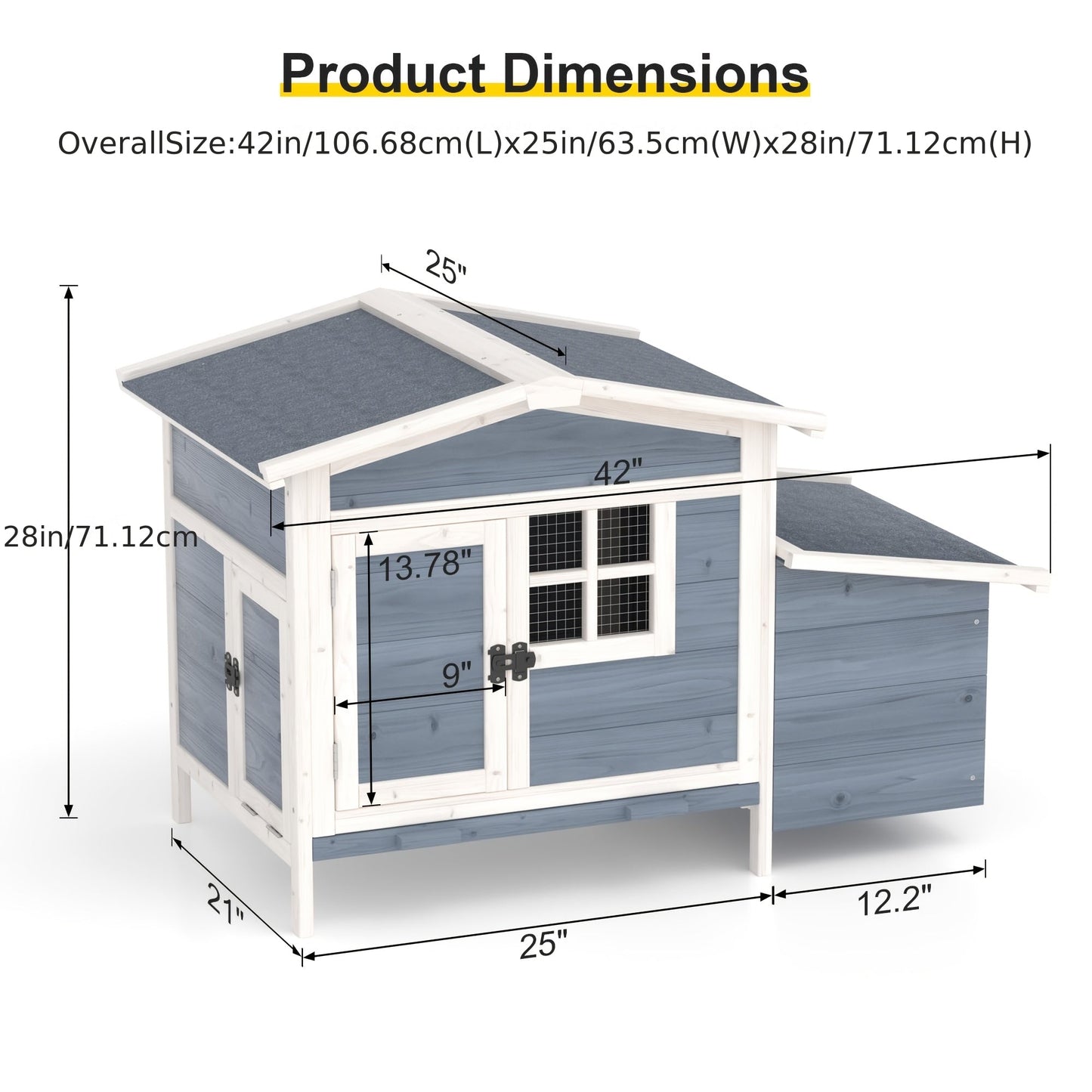 Hen House Outdoor Wooden Chicken Coop with Nesting Box Ramp Removable Tray Elevated Design Fir Wood Asphalt Roof 3 Colors Lockable Doors for Backyard Poultry