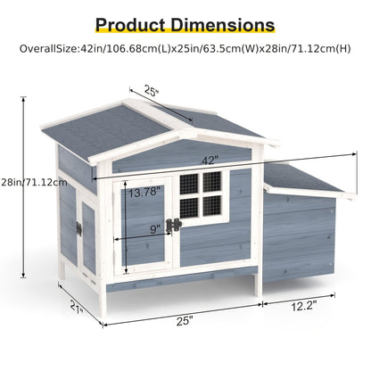 Hen House Outdoor Wooden Chicken Coop with Nesting Box Ramp Removable Tray Elevated Design Fir Wood Asphalt Roof 3 Colors Lockable Doors for Backyard Poultry