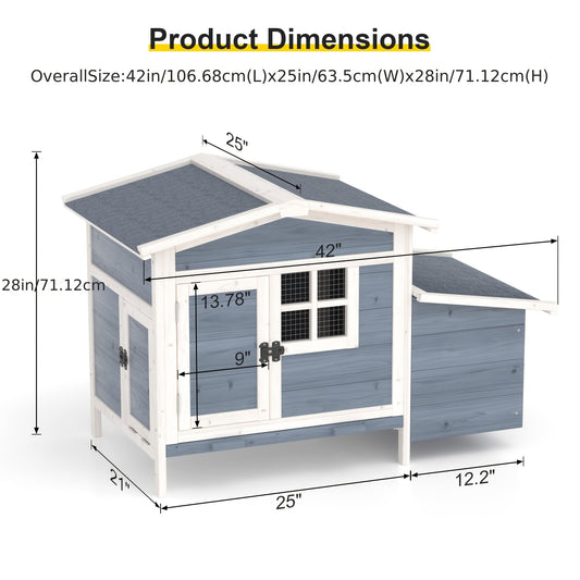 Hen House Outdoor Wooden Chicken Coop with Nesting Box Ramp Removable Tray Elevated Design Fir Wood for Garden, Patio and Yard Use