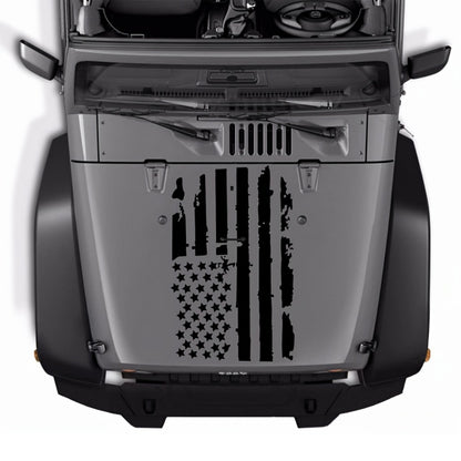American Flag Car Hood Vinyl Decal Sticker - Distressed USA Flag Stripe Graphic, 35x20 Inch Universal Fit for Car, SUV, Truck Hood, Door, Window & Windshield, Patriotic Car Modification Gift (Black or Transparent)