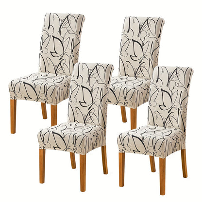 Printed Stretch Dining Chair Covers in Ten Patterns with Four- or Six-Piece Set Checkouts for Parsons Chairs