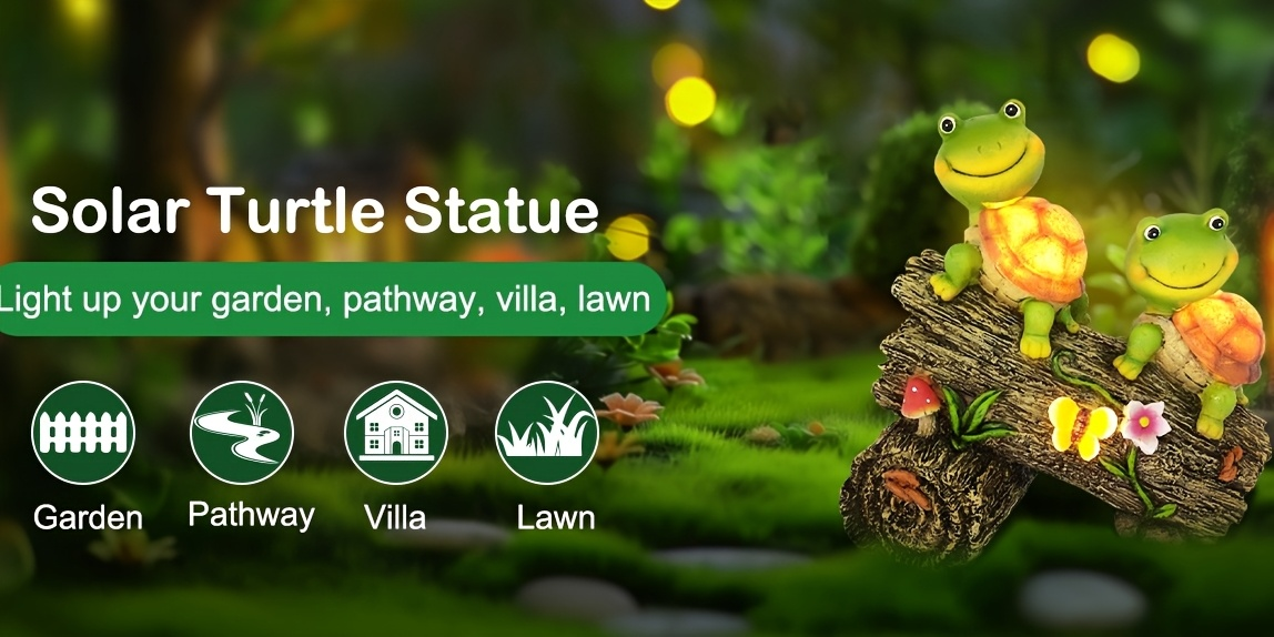 Solar Garden Turtle Statue with 4 LED Lights IP44 Waterproof Resin Frog Face Turtle Figurine Outdoor Decor for Patio Lawn Yard Holiday Festival