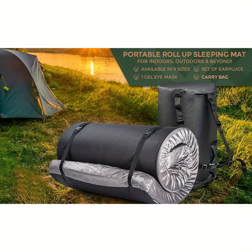 Memory Foam Camping Mattress Pad – Roll-Up Portable Sleeping Mat 72"x24" for SUV Car Camping, Tent Floor, RV & Guest Bed | Grey & Blue
