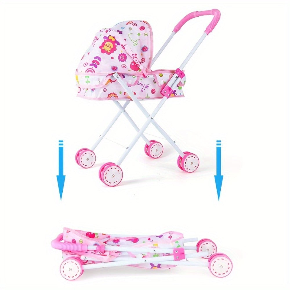 11-Inch Baby Doll and Folding Stroller Playset with 12 Food Accessories in Pink or Purple Color Options