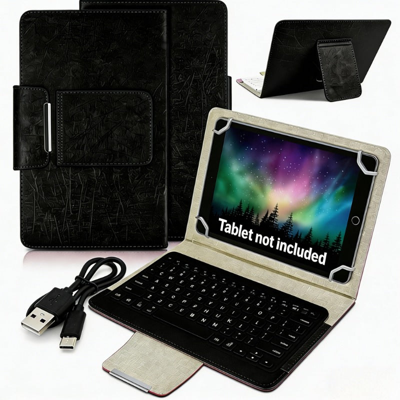 Universal Tablet Case with Wireless Keyboard 10.1 Inch – Removable Bluetooth Keyboard, PU Leather Folio Cover, Built-in Stand, Compatible with iOS Android Windows Tablets, Travel Portable Sleeve