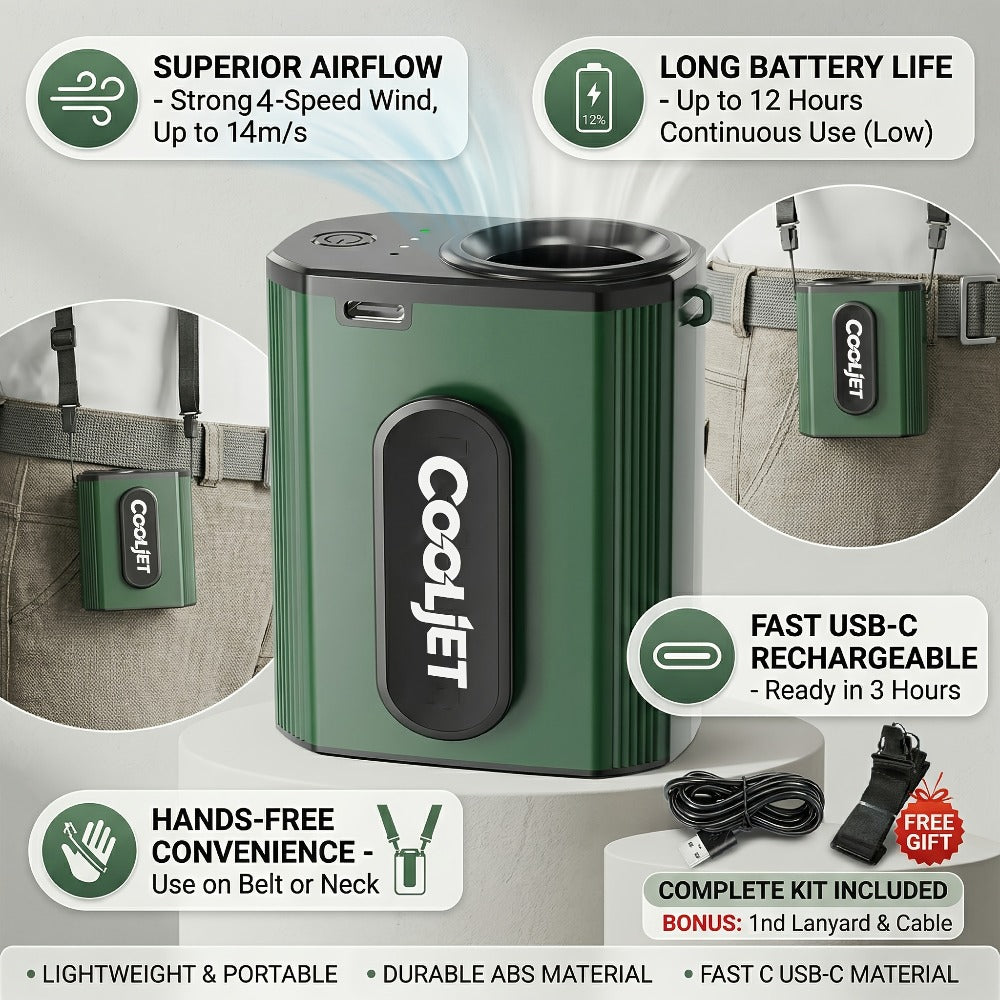 Portable Fan by Coogir, 5000mAh Four-Speed Waist Clip and Neck Model with LED Battery Display