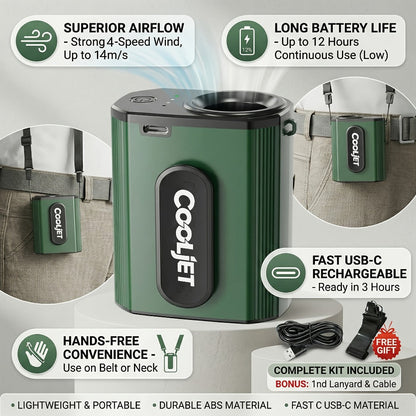 Portable Fan by Coogir, 5000mAh Four-Speed Waist Clip and Neck Model with LED Battery Display