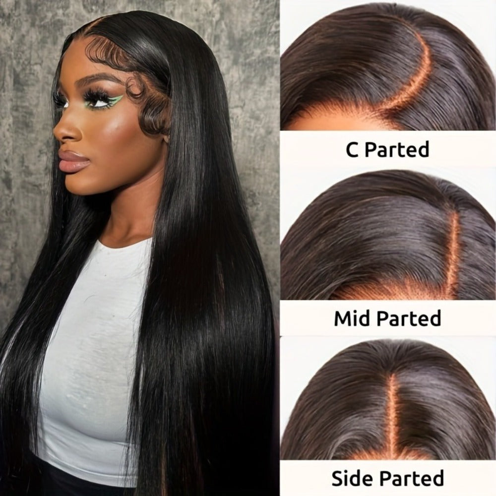 4x4 Lace Closure Straight Human Hair Wig in Natural Black with 12, 22 or 28 Inch Options for Women