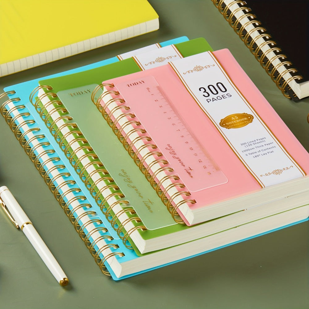 Large 300-Page Spiral Notebook with 8.5 x 11 Inch Ruled Pages and Six Hardcover Color Options