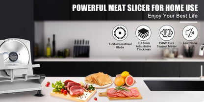 Electric Meat Slicer for Home, 6.7" Stainless Steel Blade, 150W Deli Food Slicer with Adjustable 0-15mm Thickness for Cold Cuts, Cheese, Bread & Vegetables, Easy to Clean