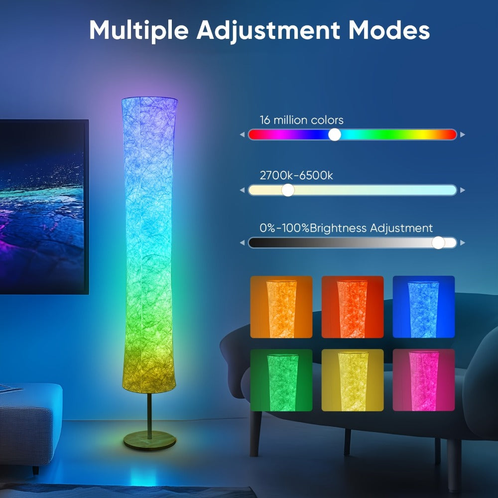 RGB Smart Floor Lamp 16 Million Colors – Music Sync, App & Remote Control, Scene Modes, White Fabric Shade Standing Lamp for Living Room, Bedroom & Gaming Room | 1 & 2 Pack