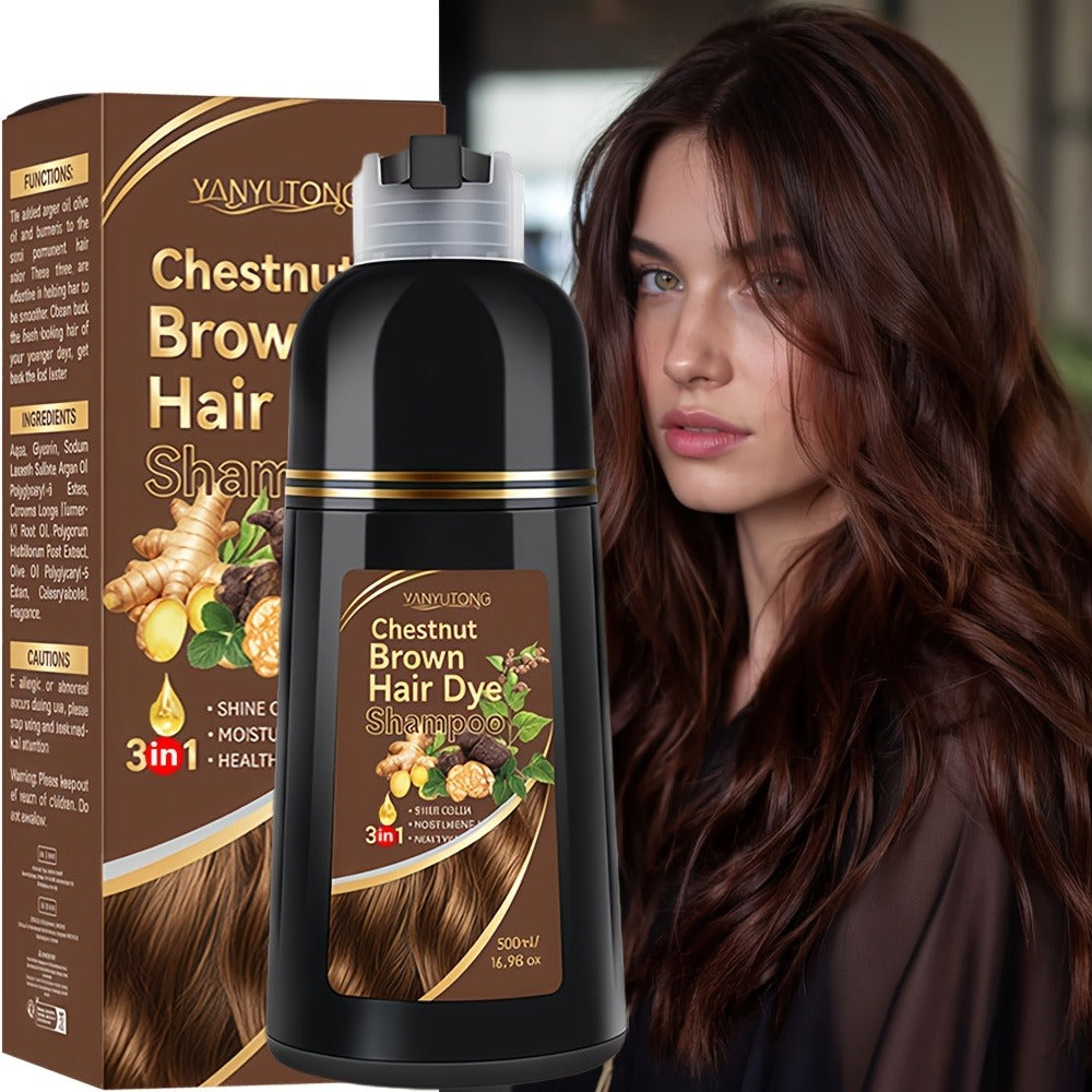 Hair Dye Shampoo, YANYUTONG 500ml Bottle with Black, Brown, Chestnut Brown and Red Shade Options