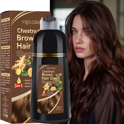 Hair Dye Shampoo, YANYUTONG 500ml Bottle with Black, Brown, Chestnut Brown and Red Shade Options