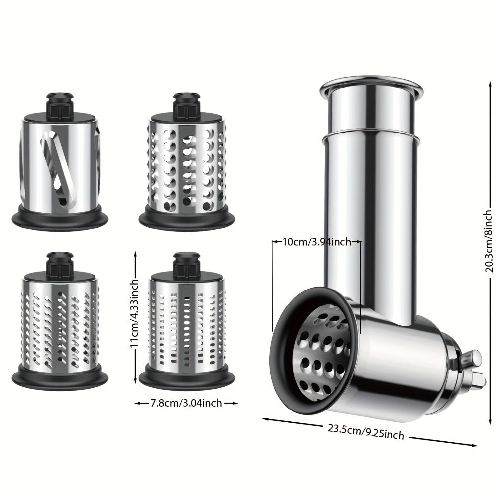 Stainless Steel Slicer Shredder Attachment for Stand Mixers with 4 Dishwasher Safe Blades – Multi-Function Vegetable Fruit Cheese Grater Salad Maker & Powder Grinder for Carrots Potatoes