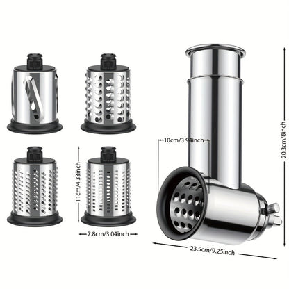 Stainless Steel Slicer Shredder Attachment for Stand Mixers with 4 Dishwasher Safe Blades – Multi-Function Vegetable Fruit Cheese Grater Salad Maker & Powder Grinder for Carrots Potatoes