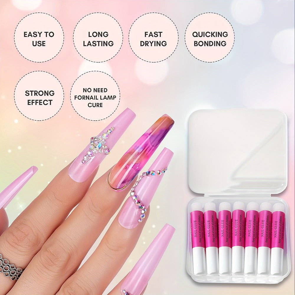 Acrylic Nail Glue Set 14 Pcs No Lamp Quick Dry Super Strong Bond — 12×2ml + 2×7ml Bulk Pack for Press On Nails, Fake Nails, Rhinestones & Nail Art Repair | Long-Lasting DIY & Salon Adhesive for Women