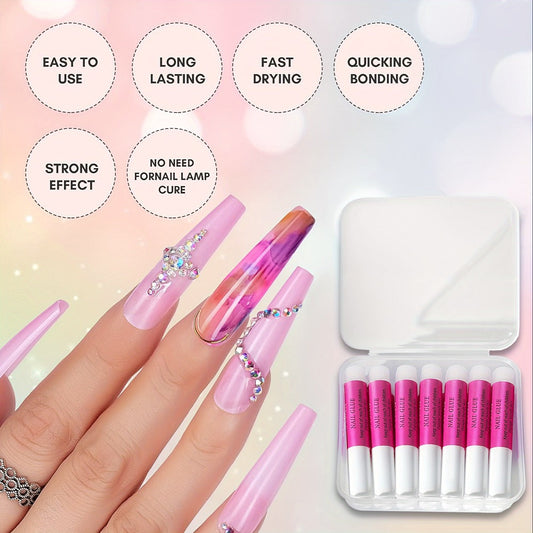 Acrylic Nail Glue Set 14 Pcs No Lamp Quick Dry Super Strong Bond — 12×2ml + 2×7ml Bulk Pack for Press On Nails, Fake Nails, Rhinestones & Nail Art Repair | Long-Lasting DIY & Salon Adhesive for Women
