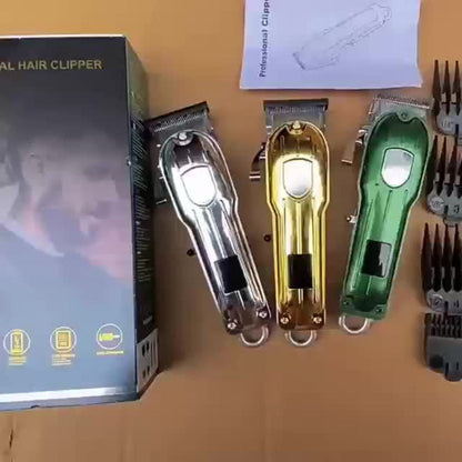 Hair Clipper Cordless Metal-Body Set with LCD Battery Display and Single or Two-Piece Color Options