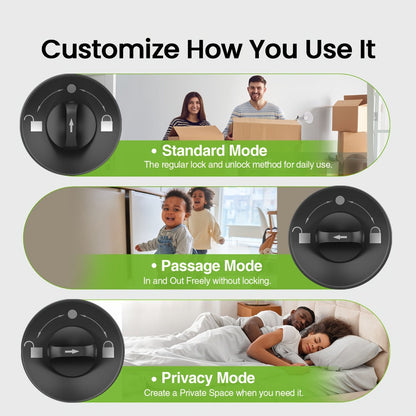 GHome Smart Lock Knob with Fingerprint & Keypad - USB-C Rechargeable, App-Controlled Keyless Entry, Auto-Lock, Passage & Privacy Mode, K10 / K10 PRO / K20 / KD03 PRO, for Home Bedroom Office