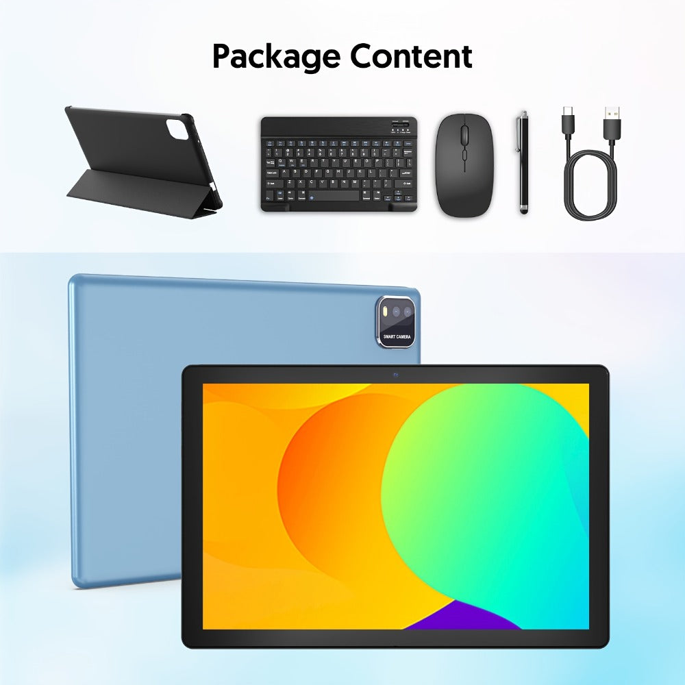 Android 15 Tablet 10 Inch 2-in-1 with Keyboard Case & Stylus 12GB RAM 64GB ROM 1TB Expandable 6000mAh Battery WiFi 6 4-Core 8MP Dual Camera FHD IPS Display Tablet PC