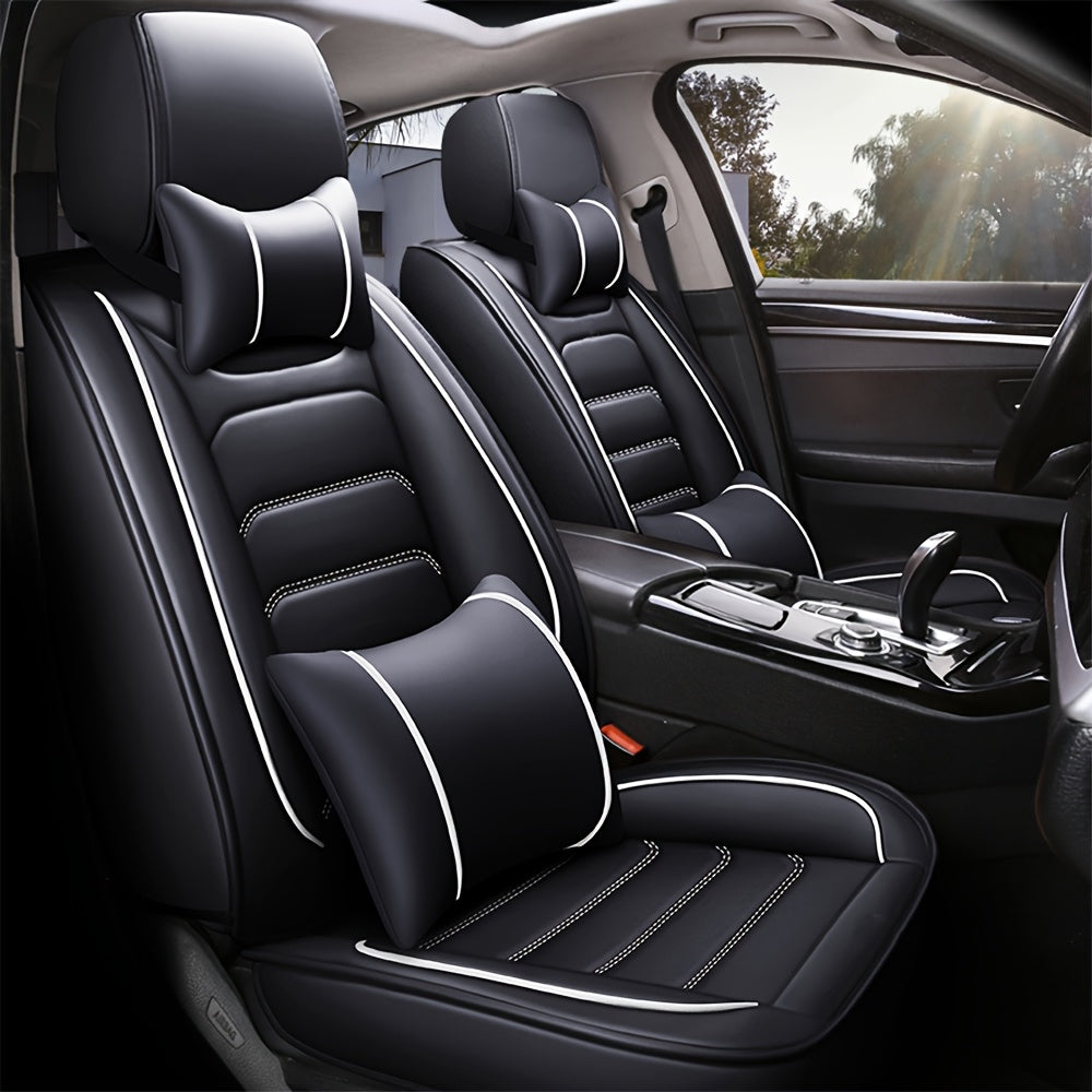 Car Seat Covers 5-Seat Faux Leather Set with Foam Padding and Optional Matching Pillow Pieces