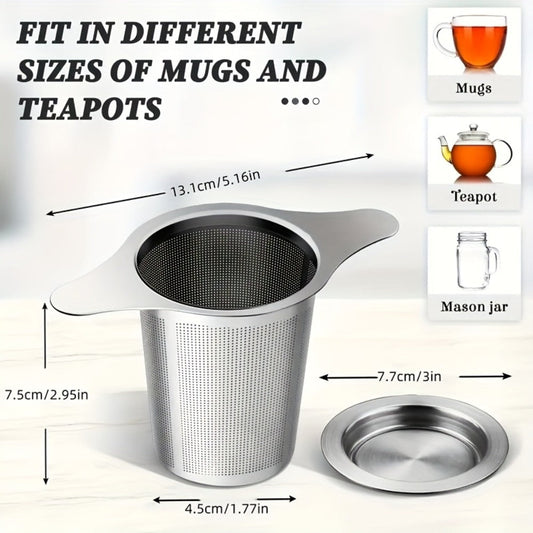 Stainless Steel Tea Strainer Set of 4 with Lid, Fine Mesh Tea Infuser with Dual Handles for Loose Leaf Tea