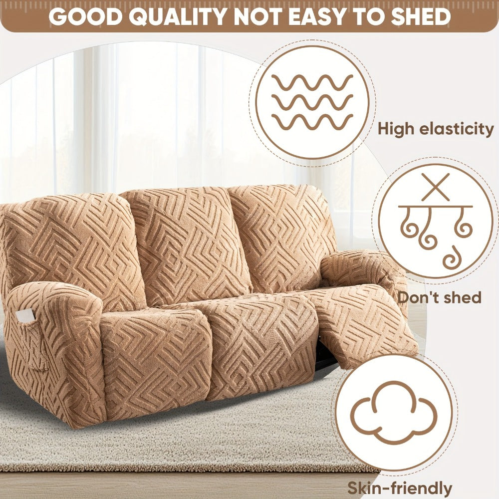 Stretch 3 Seat Sofa Slipcover Elastic Spandex Couch Cover with Pocket Anti-Slip Jacquard Knit Washable Solid Color Sofa Protector for Living Room Office Pet Friendly