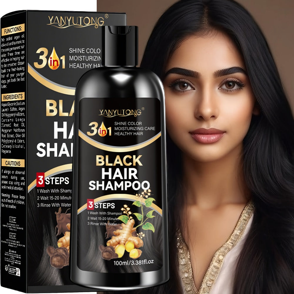 Hair Dye Shampoo, YANYUTONG 100ml Black 3-in-1 Bottle with Three-Step Package Directions for Home Use